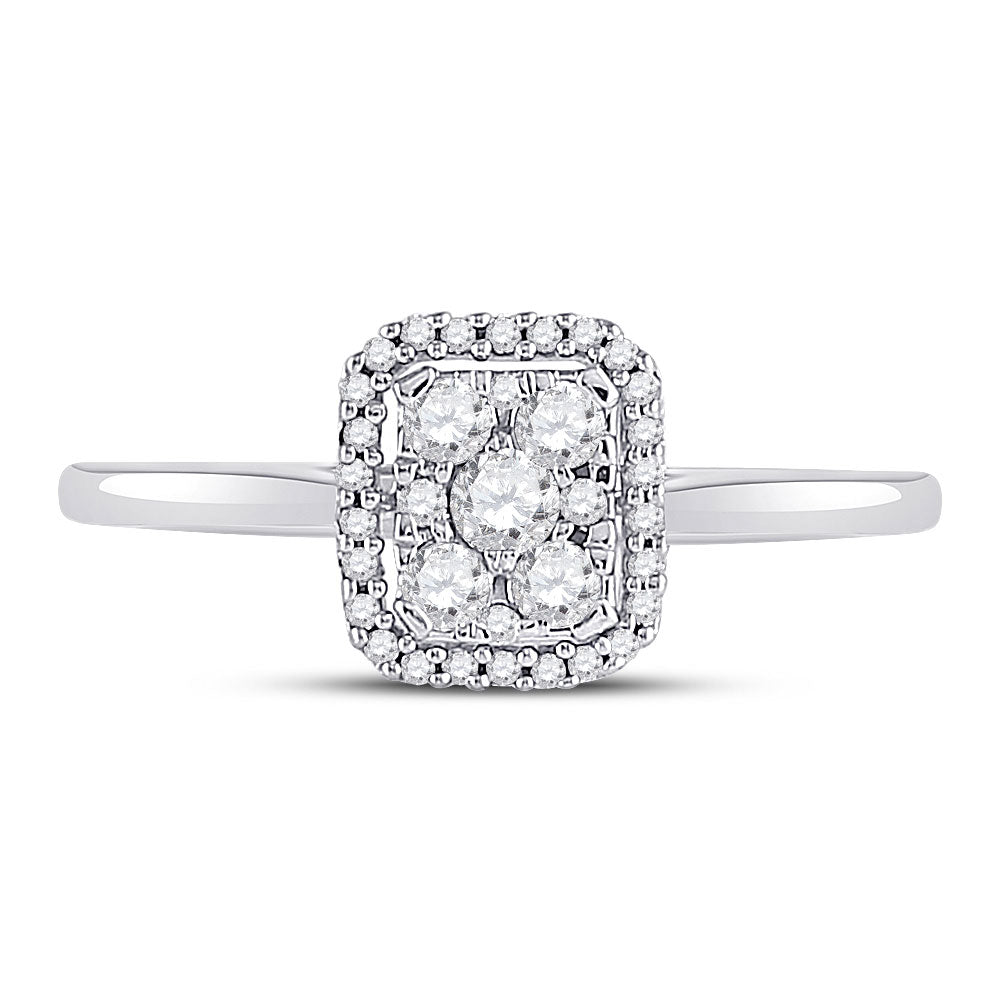 10K White Gold Womens Round Diamond Square Cluster Ring 1/3 Cttw, Womens Size: 5-10