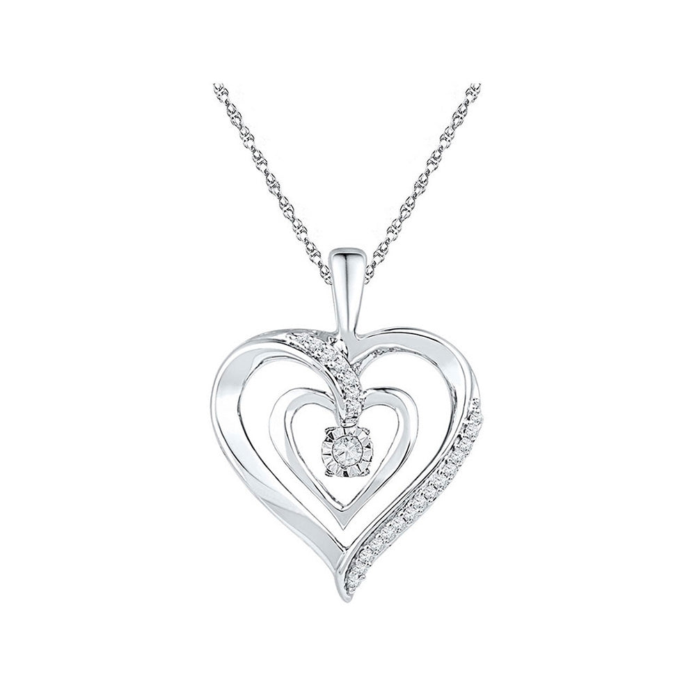 Sterling Silver Womens Round Diamond Heart Pendant 1/10 Cttw, Length: 0.58 In, Width: 0.63 In