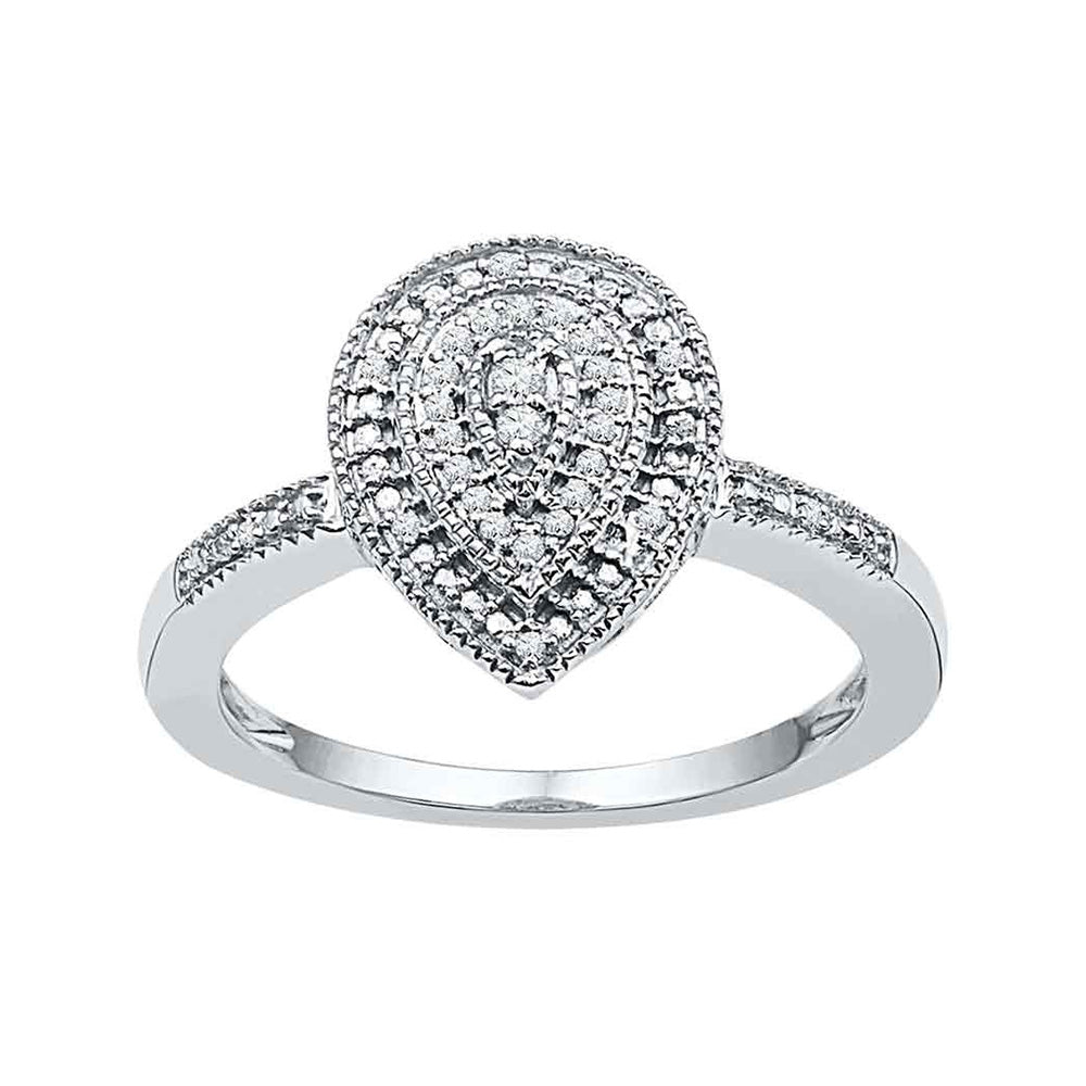10K White Gold Womens Round Diamond Teardrop Cluster Ring 1/10 Cttw, Womens Size: 5-10