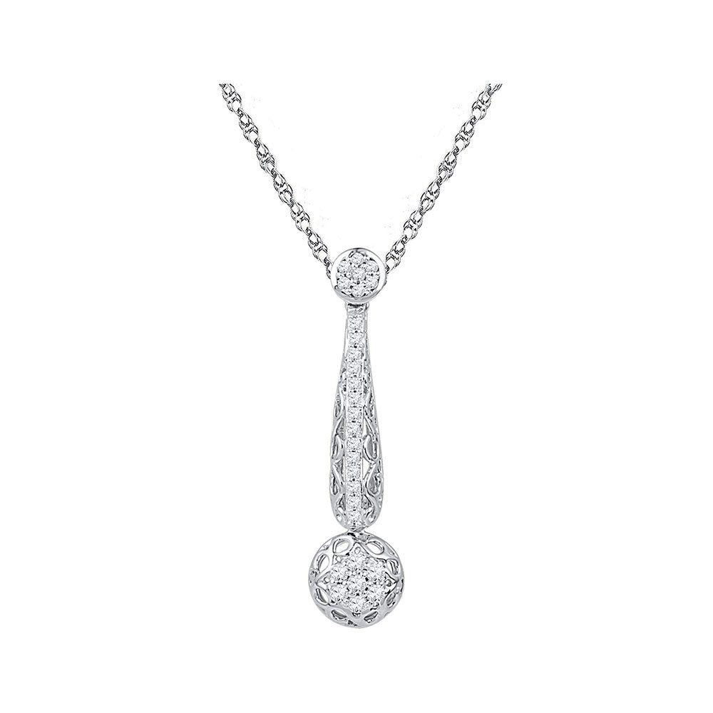 10K White Gold Womens Round Diamond Drop Cluster Pendant 1/3 Cttw, Length: 1.14 In, Width: 0.32 In