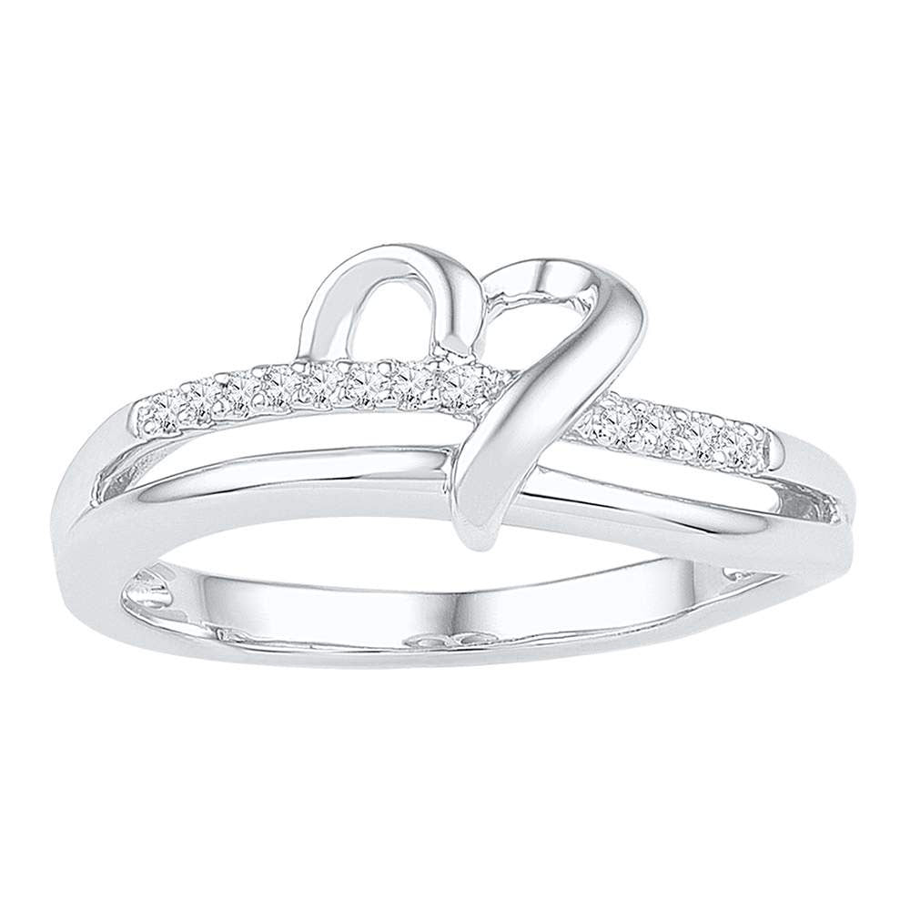 Sterling Silver Womens Round Diamond Heart Ring 1/20 Cttw, Womens Size: 5-10