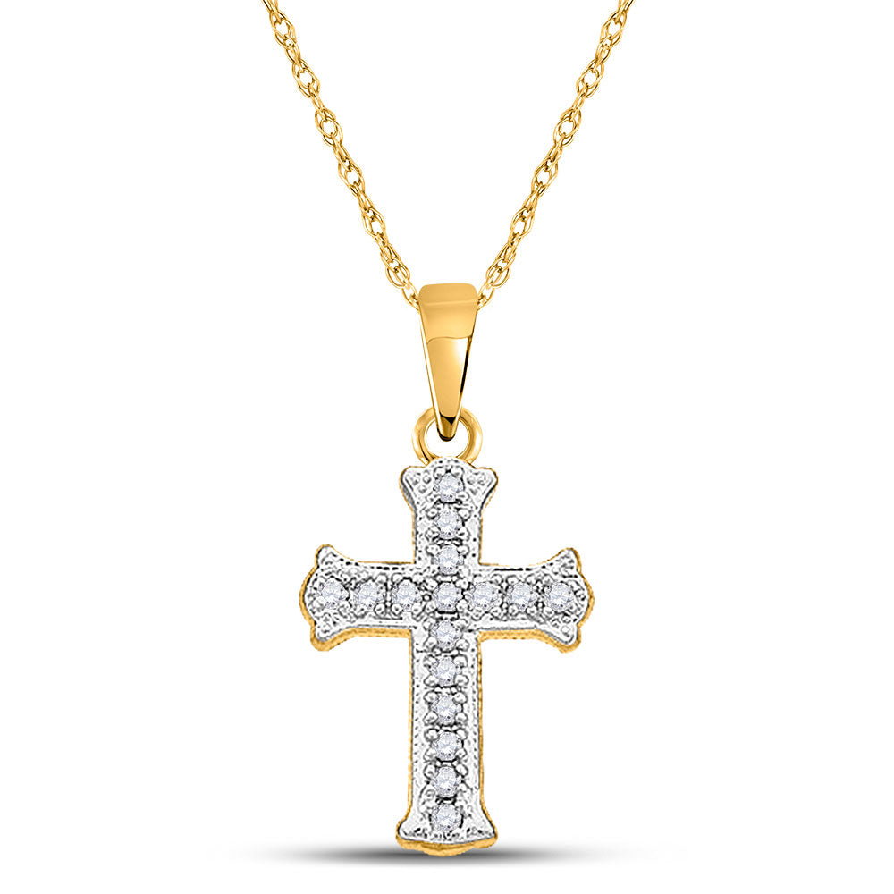 10K Yellow Gold Womens Round Diamond Cross Pendant 1/12 Cttw, Length: 0.79 In, Width: 0.39 In