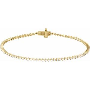 14K Yellow Gold Round 1.6Mm G-H Si1-Si2 1 1/2 Ctw Lab-Grown Line Bracelet, Length: 7.25 In