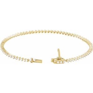 14K Yellow Gold Round 1.6Mm G-H Si1-Si2 1 1/2 Ctw Lab-Grown Line Bracelet, Length: 7.25 In