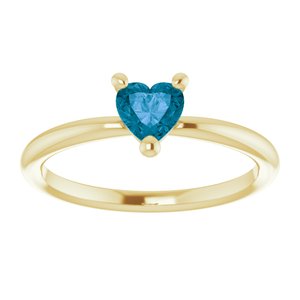 14K Yellow Gold Heart 5 X 5 Mm Natural London Blue Topaz Solitaire Ring Size 7