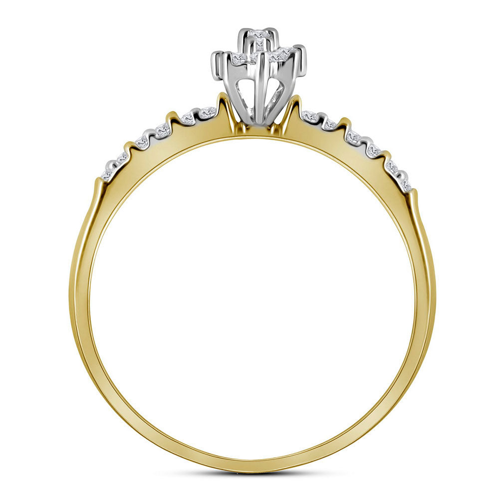 10K Yellow Gold Womens Round Prong-set Diamond Oval Cluster Ring 1/4 Cttw, Womens Size: 5-10
