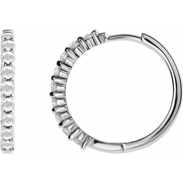 14K Yellow Or White Or Rose Gold Round Hinged Polished Natural Cabochon Hinged Hoop Earrings