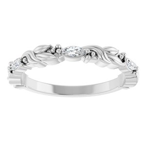 14K White Gold Marquise 3.75 X 1.75 Mm Polished 1/6 Ctw Natural Diamond Sculptural Anniversary Band Size 7