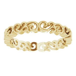 14K Yellow Gold 3.39 Mm Polished Open Scroll Pattern Band Size 7