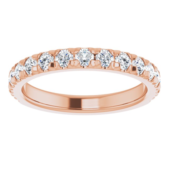 14K White Or Rose Gold Round I1, G-H Polished Natural Diamond French-Set Matching Band, Size 7