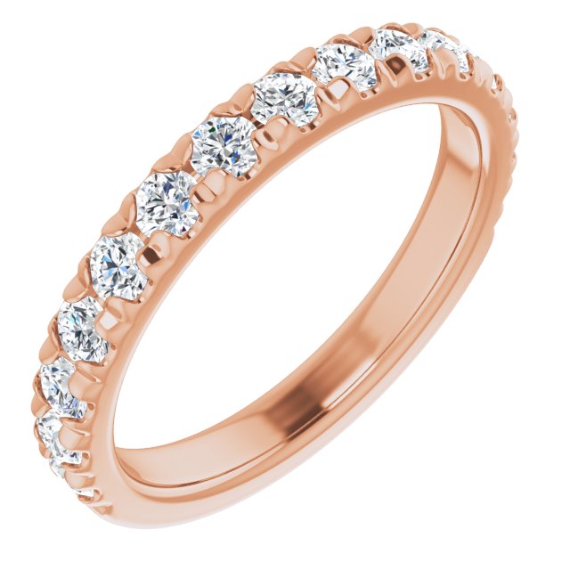14K White Or Rose Gold Round I1, G-H Polished Natural Diamond French-Set Matching Band, Size 7