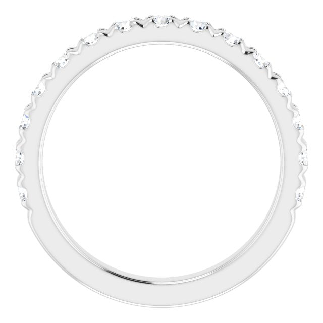 14K White Gold Or Platinum Round Si2-Si3, G-H Polished Natural Diamond French-Set Matching Band, Size 7