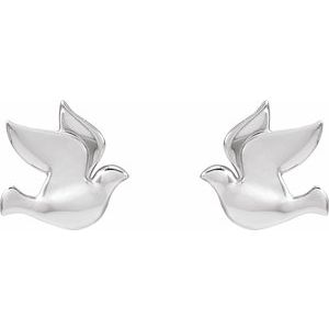 14K White Gold 6.87 X 6.93 Mm Pair Friction Backs Included Polished Holy Spirit Dove Earrings