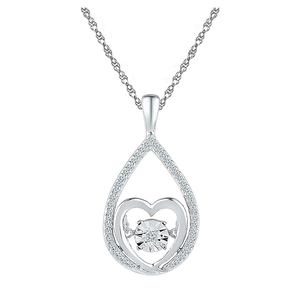 Sterling Silver Womens Round Diamond Moving Twinkle Heart Pendant 1/8 Cttw, Length: 0.91 In, Width: 0.47 In
