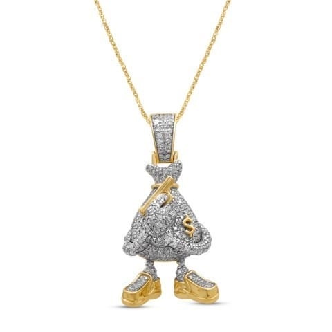 10K Yellow Gold 0.47-0.54 Cttw Diamond Money Bags Pendant