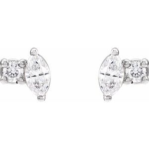 14K White Gold Marquise 3 X 1.5 Mm .08 Ctw Natural Diamond Stud Earrings