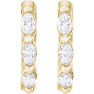 14K Yellow Gold Pair Marquise Shape 2.5 X 1.25Mm Si1, Gh 1/10 Ctw Natural Diamond Hoop Earrings, Length: 10 Mm, Thickness: 1.6 Mm