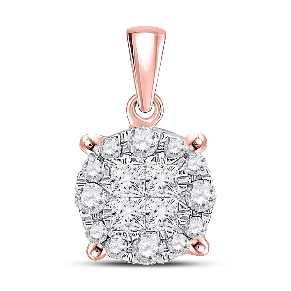 14K Rose Gold Womens Princess Diamond Cluster Pendant 1/4 Cttw, Length: 0.51 In, Width: 0.28 In