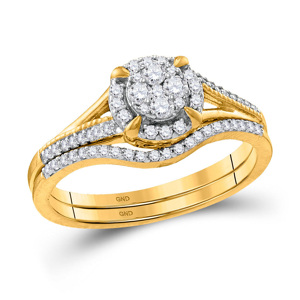 10K Yellow Gold Round Diamond Bridal Wedding Ring Band Set 3/8 Cttw, Womens Size: 5-10