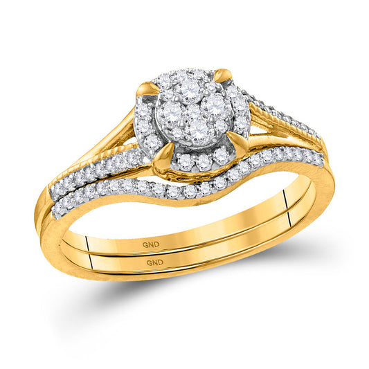 10K Yellow Gold Round Diamond Bridal Wedding Ring Band Set 3/8 Cttw, Womens Size: 5-10