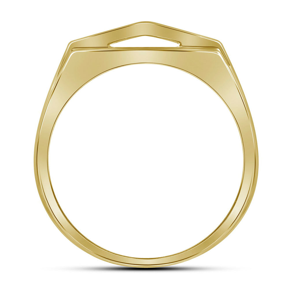 10K Yellow Gold Mens Round Diamond Symmetrical Arched Square Cluster Ring 1/3 Cttw, Mens Size: 7-13