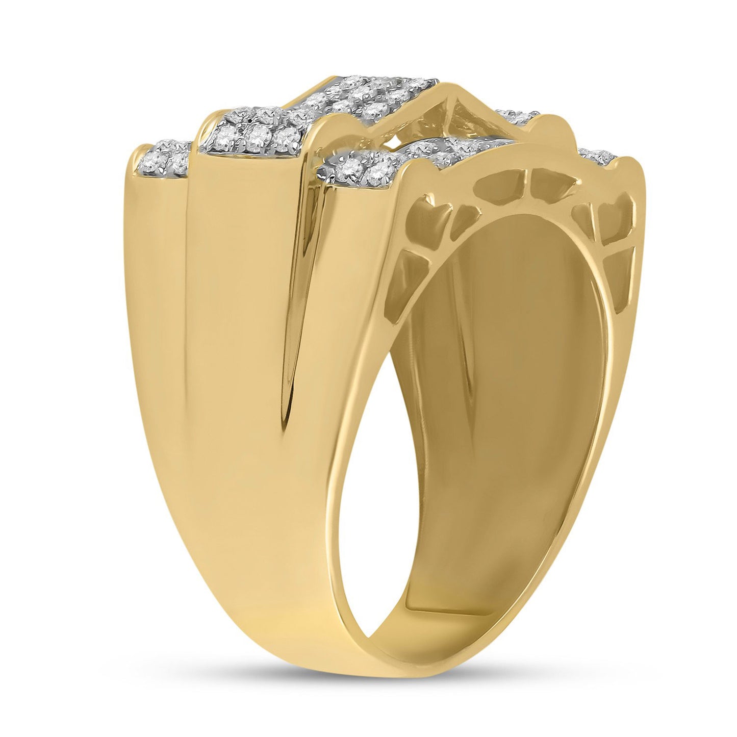 10K Yellow Gold Mens Round Diamond Arch Cluster Ring 1 Cttw, Mens Size: 7-13