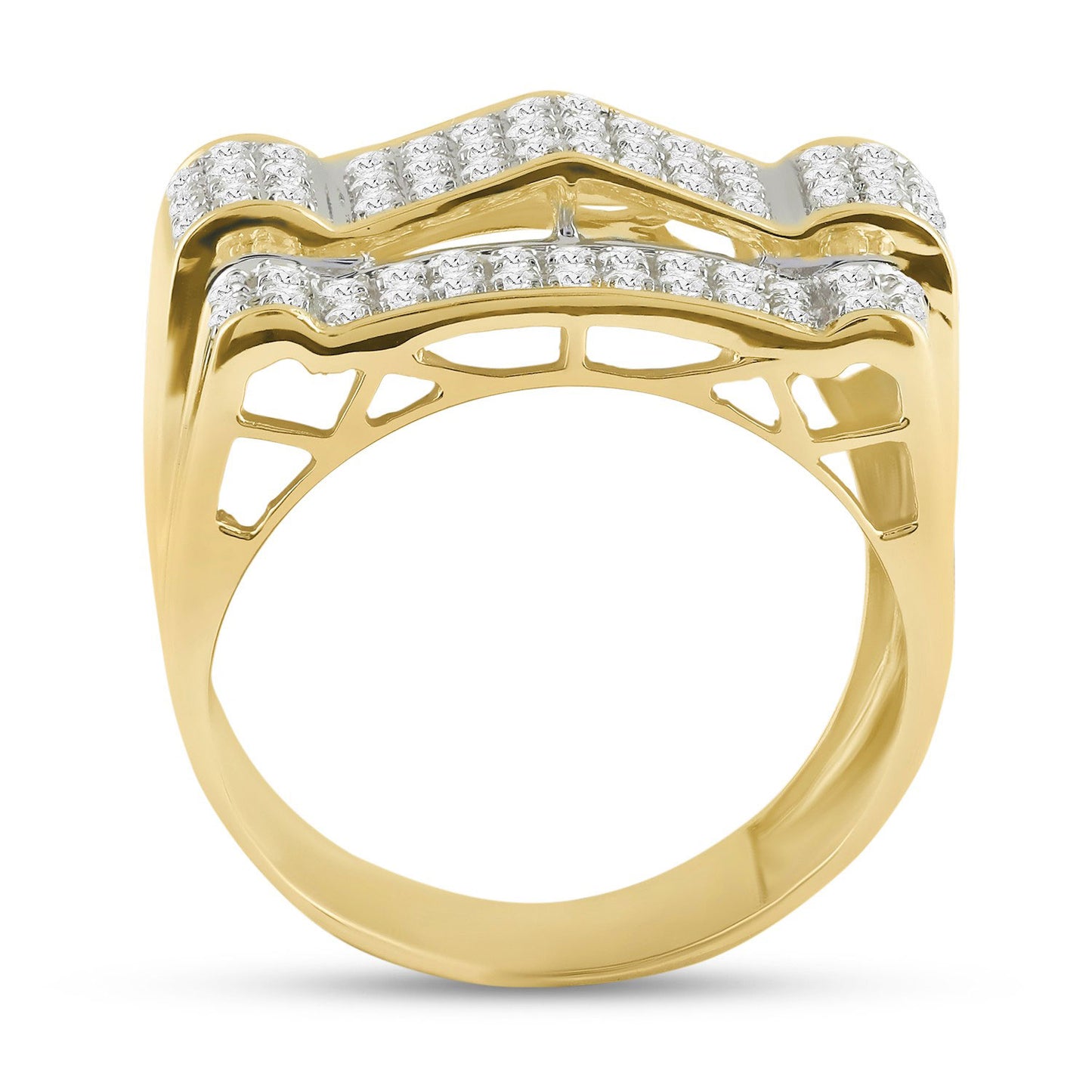 10K Yellow Gold Mens Round Diamond Arch Cluster Ring 1 Cttw, Mens Size: 7-13