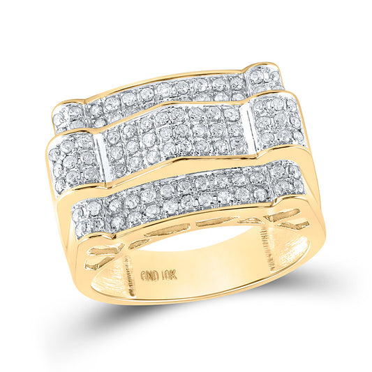 10K Yellow Gold Mens Round Diamond Arch Cluster Ring 1 Cttw, Mens Size: 7-13