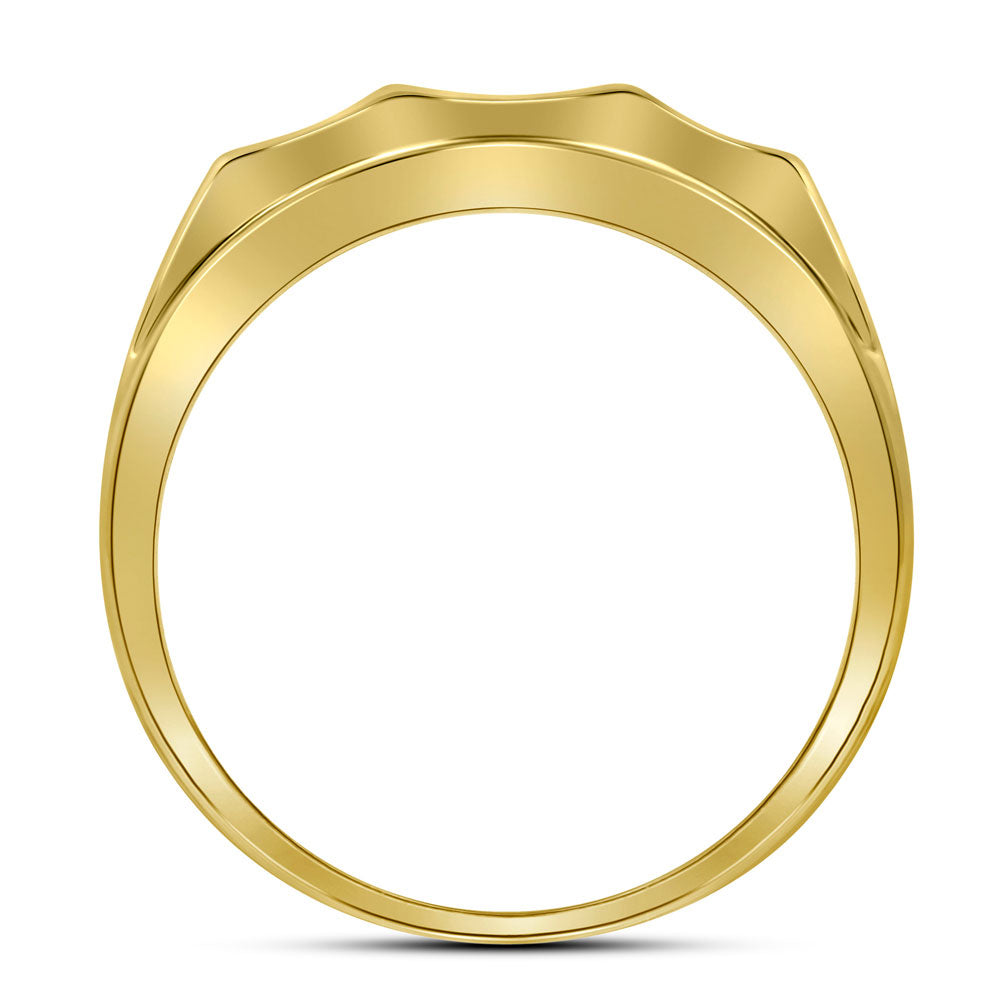 10K Yellow Gold Mens Round Pave-set Diamond Faceted Cluster Band Ring 1/3 Cttw, Mens Size: 7-13