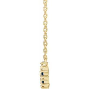 14K Yellow Gold Round 2 Mm I1, G-H Polished Lab-Grown Blue Sapphire And .08 Ctw Natural Diamond Five-Stone Bar 18" Necklace