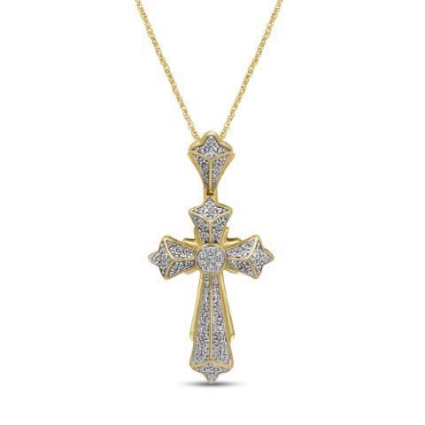 10K Yellow Gold 0.20 - 0.21 Cttw Diamond " Cross" Charm
