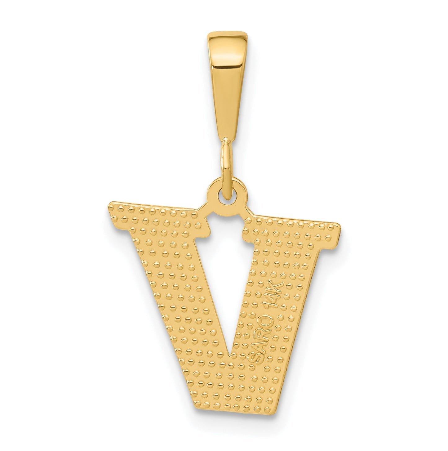 10K Yellow Gold Initial Letter V Pendants