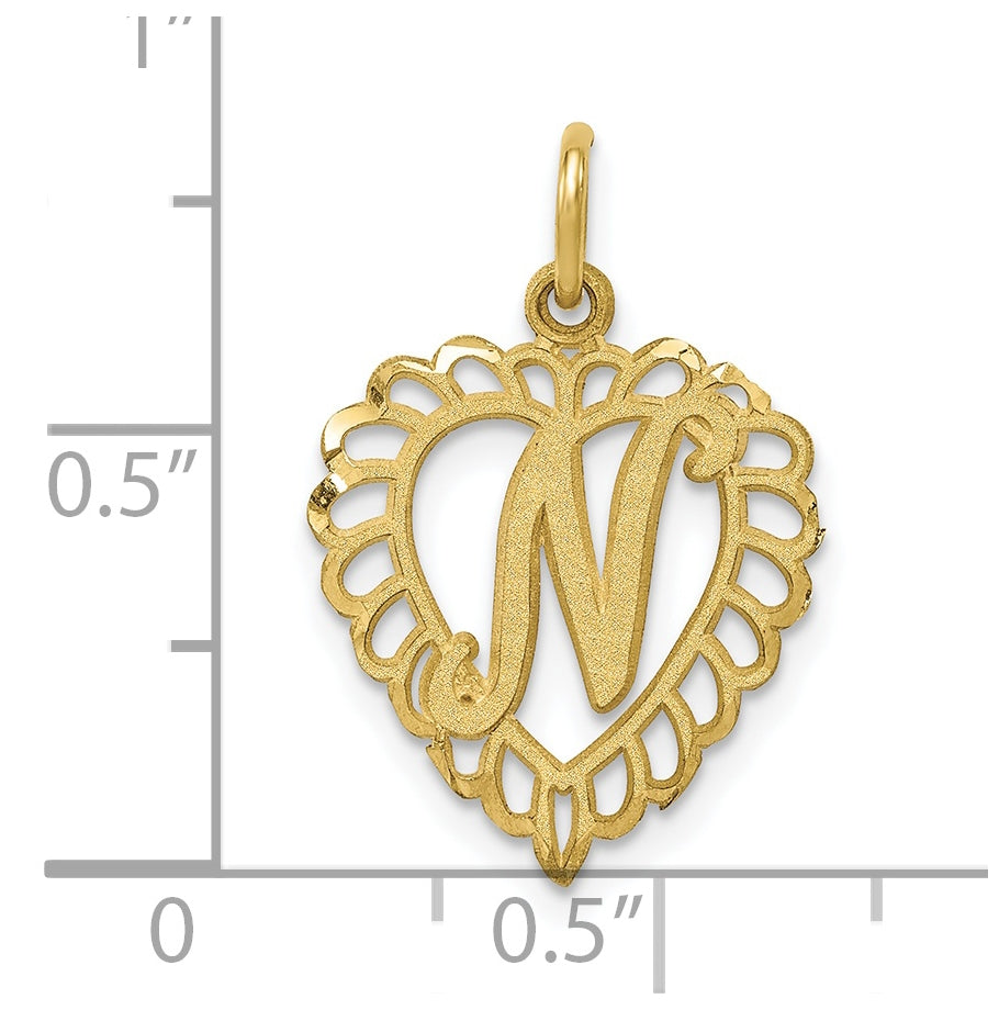 10K Yellow Gold Initial N Letter Charm