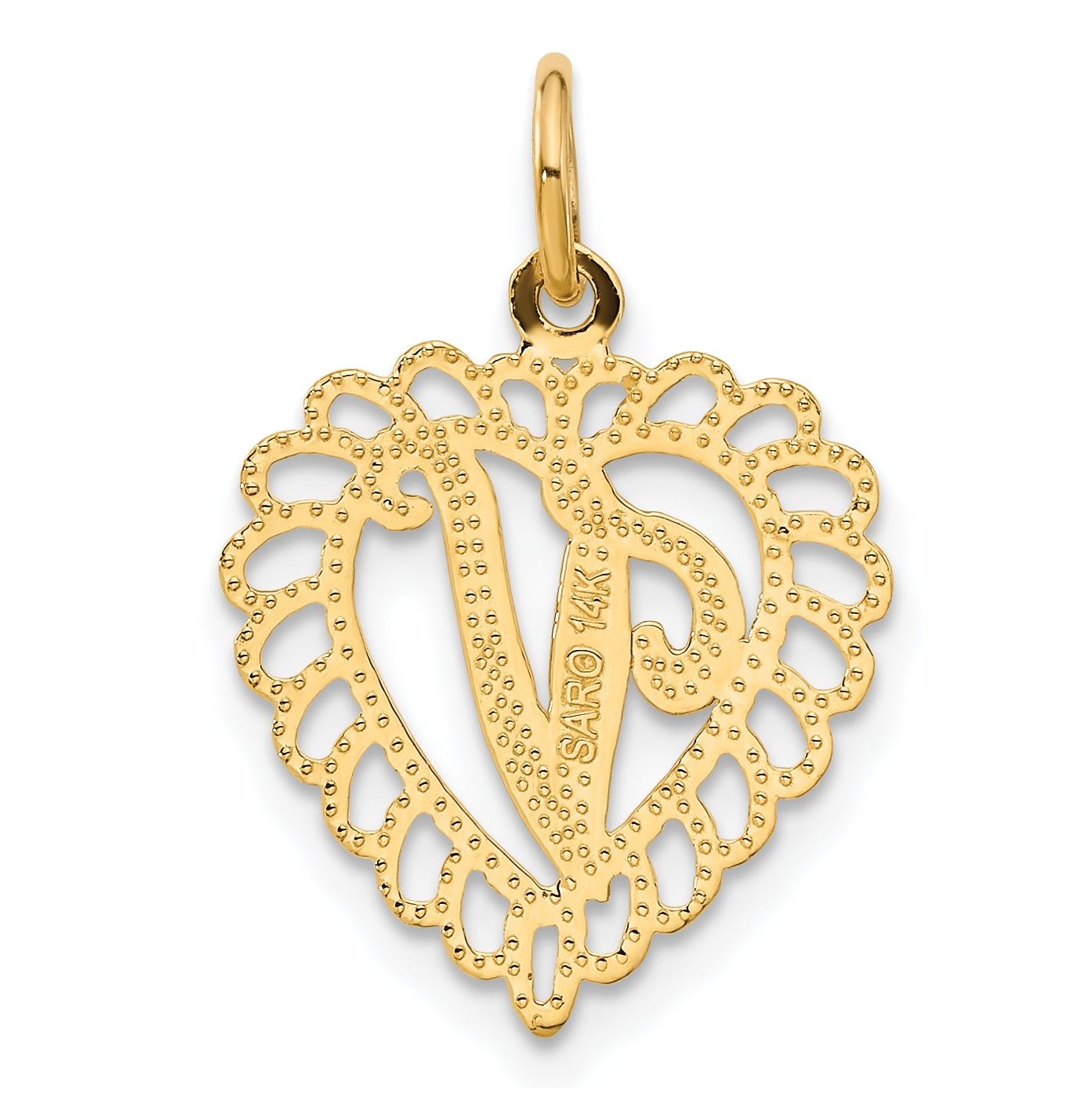 10K Yellow Gold Initial V Letter Charm
