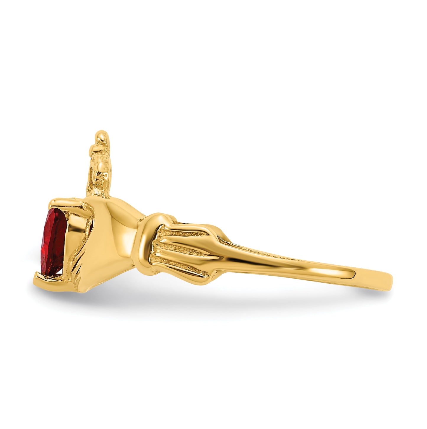 10K Yellow Gold Cubic Zirconia January Birthstone Claddagh Heart Ring