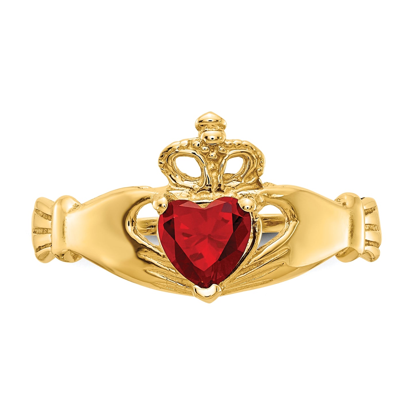 10K Yellow Gold Cubic Zirconia January Birthstone Claddagh Heart Ring