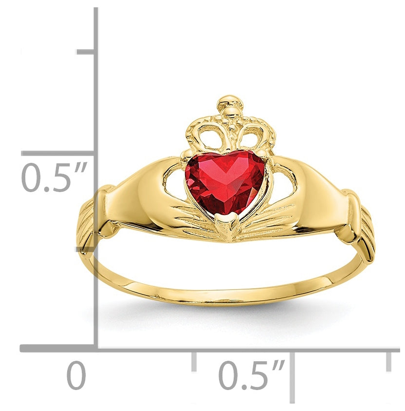 10K Yellow Gold Cubic Zirconia January Birthstone Claddagh Heart Ring
