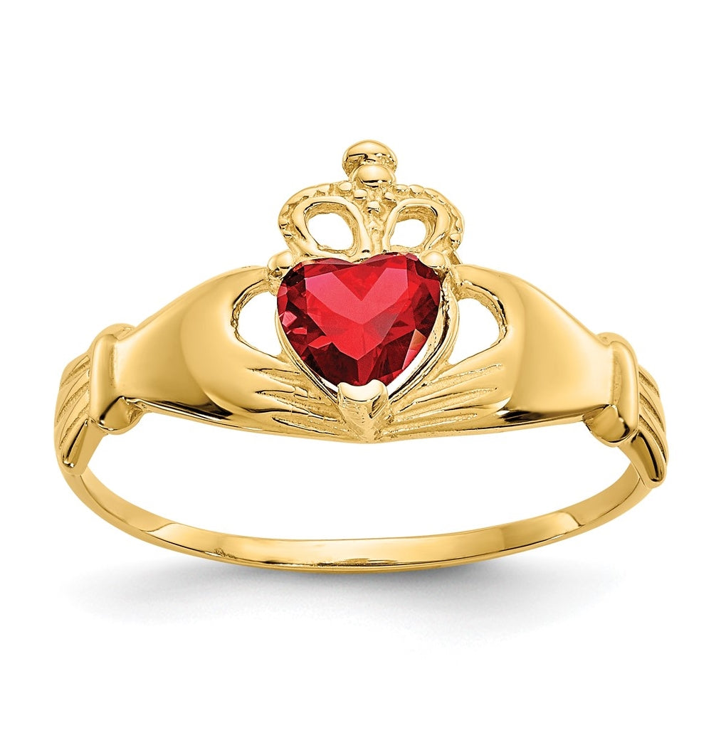 10K Yellow Gold Cubic Zirconia January Birthstone Claddagh Heart Ring