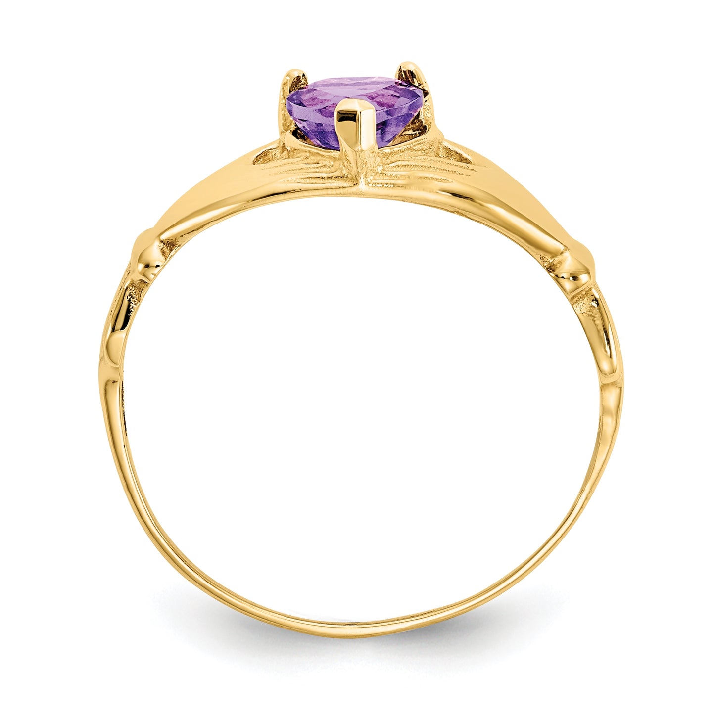 10K Yellow Gold Cubic Zirconia February Birthstone Claddagh Heart Ring