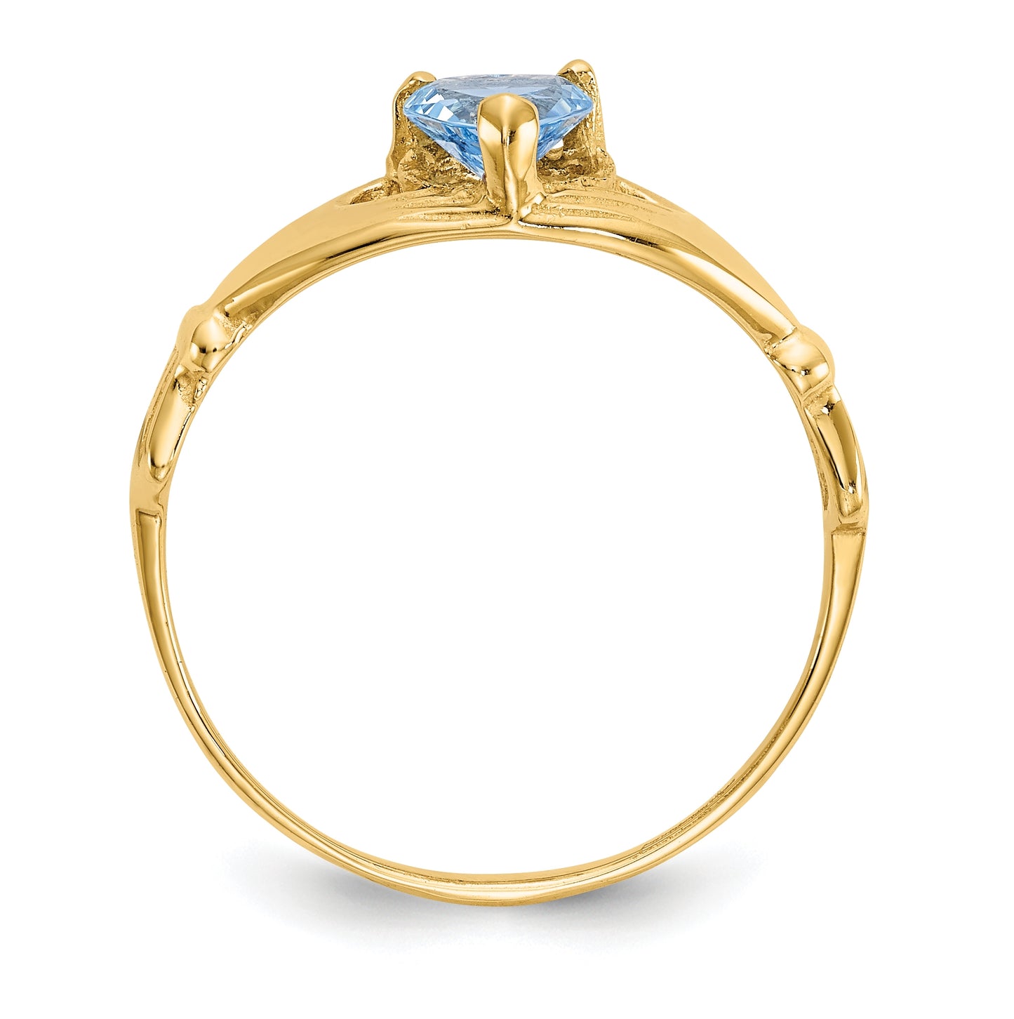 10K Yellow Gold Cubic Zirconia March Birthstone Claddagh Heart Ring
