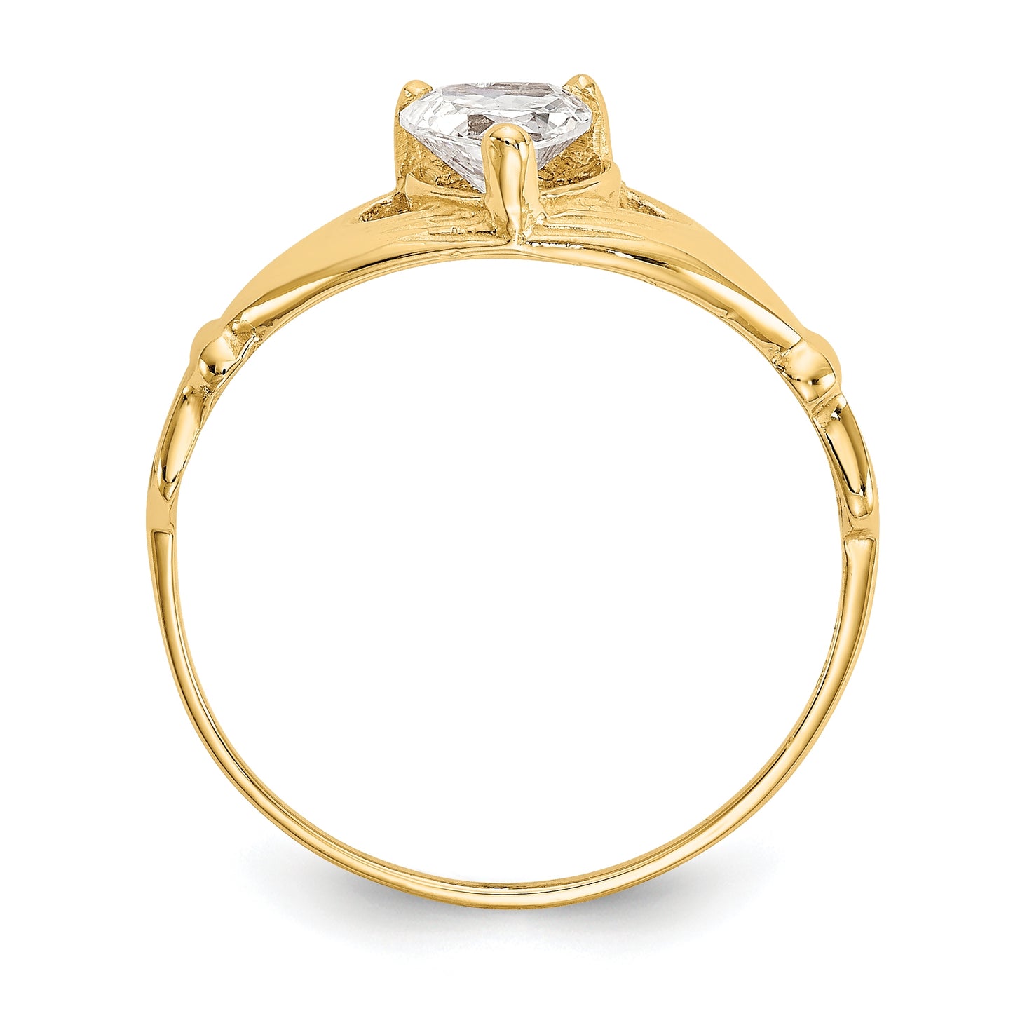 10K Yellow Gold Cubic Zirconia April Birthstone Claddagh Heart Ring