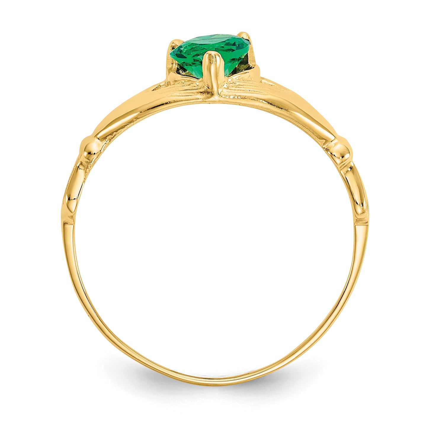 10K Yellow Gold Cubic Zirconia May Birthstone Claddagh Heart Ring