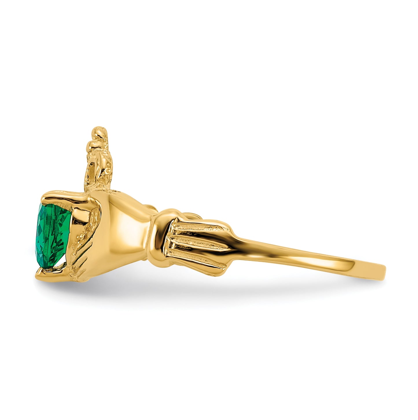 10K Yellow Gold Cubic Zirconia May Birthstone Claddagh Heart Ring