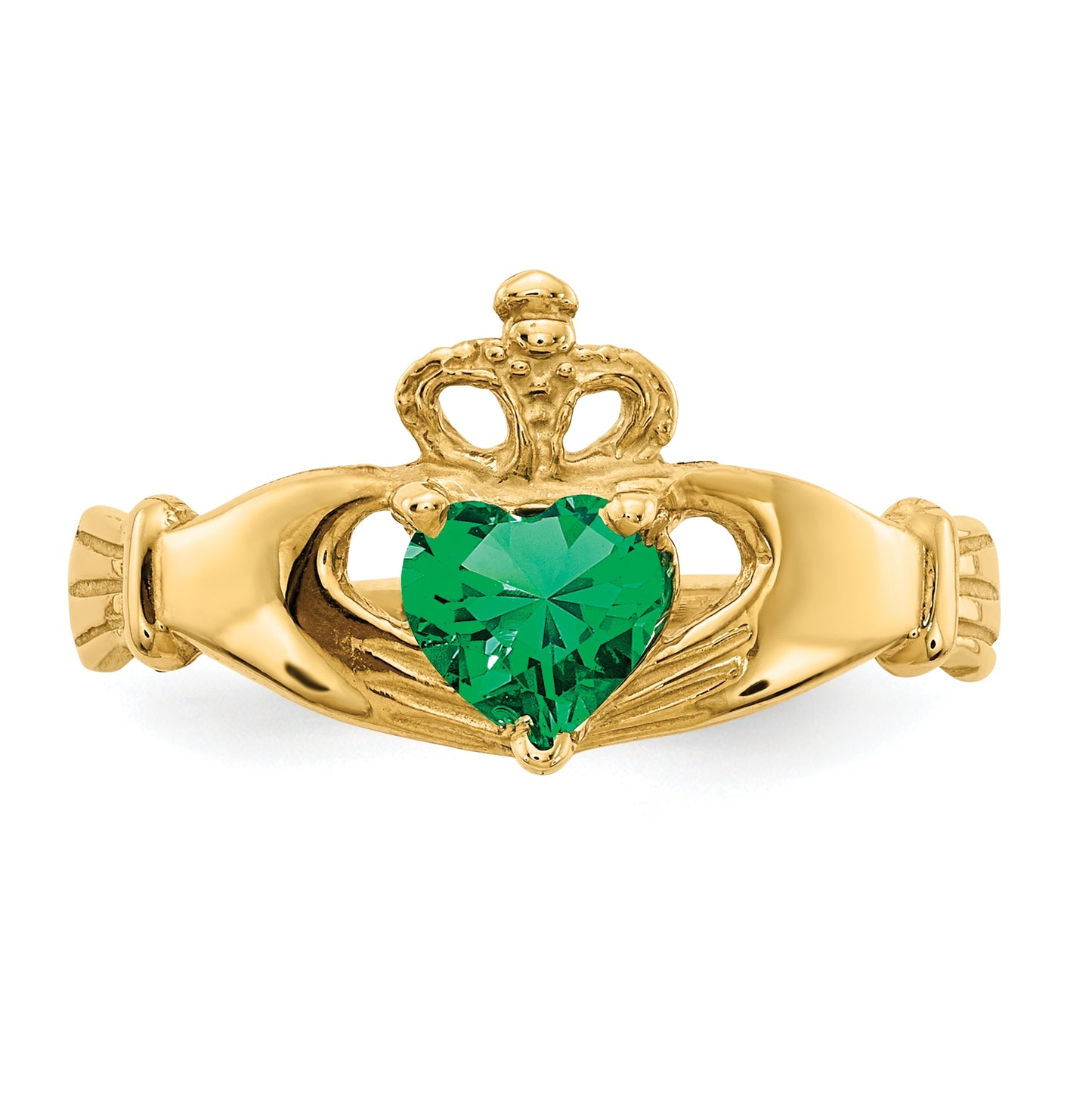 10K Yellow Gold Cubic Zirconia May Birthstone Claddagh Heart Ring