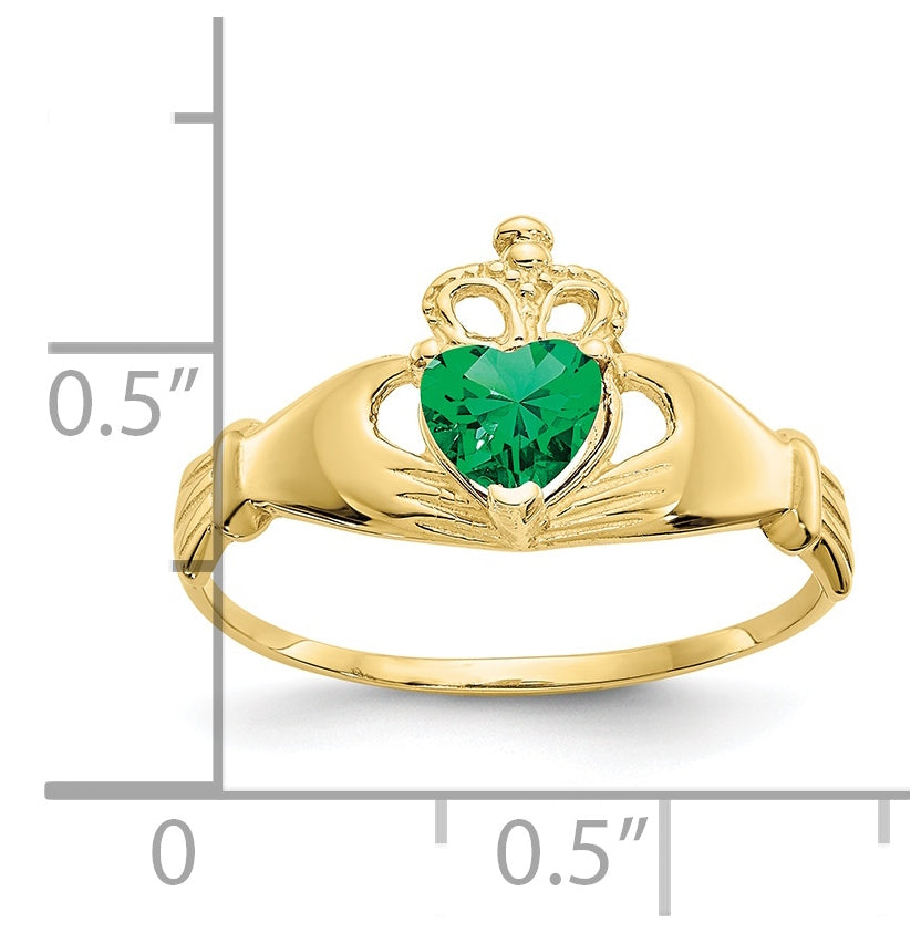 10K Yellow Gold Cubic Zirconia May Birthstone Claddagh Heart Ring