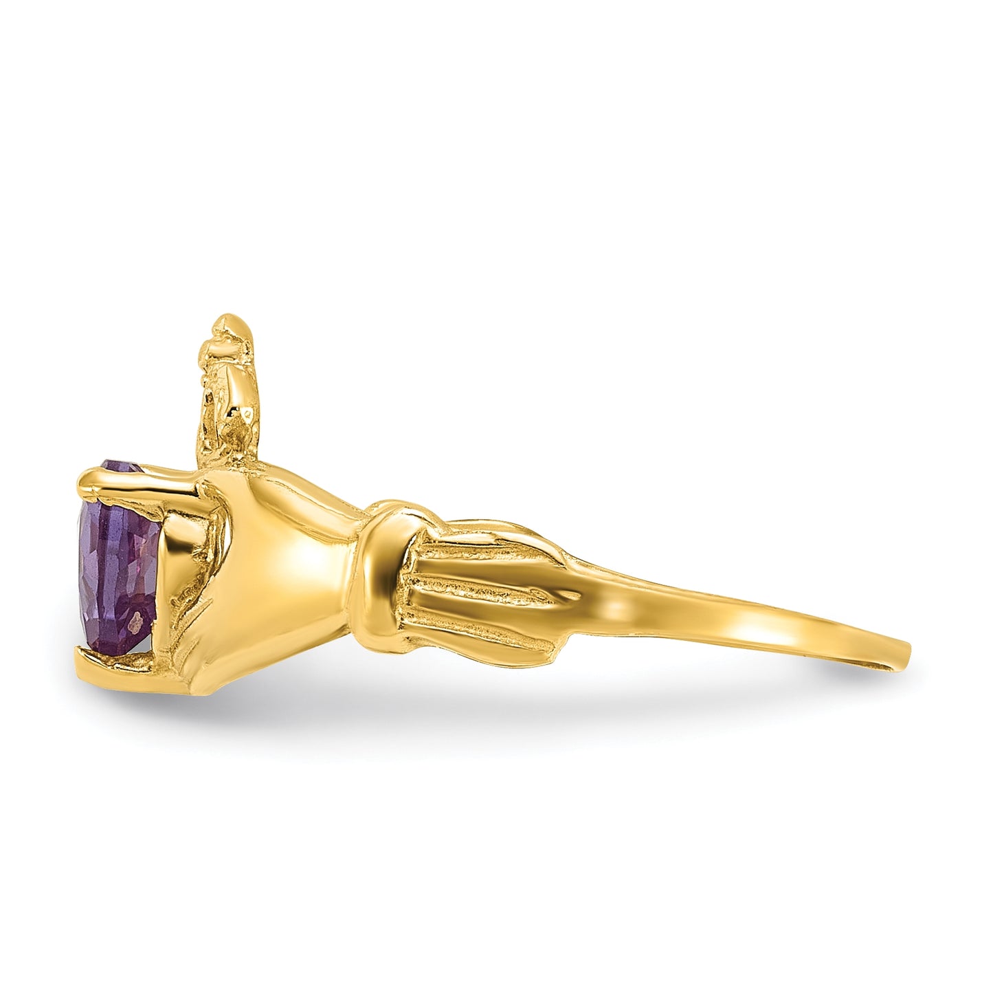 10K Yellow Gold Cubic Zirconia June Birthstone Claddagh Heart Ring