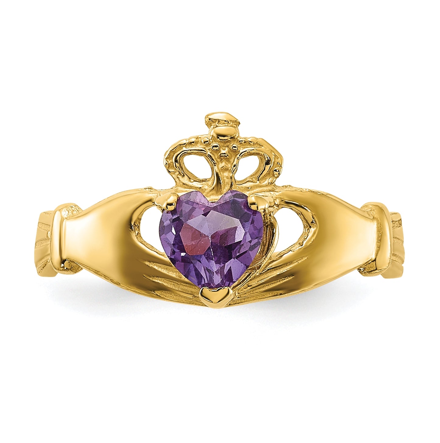 10K Yellow Gold Cubic Zirconia June Birthstone Claddagh Heart Ring