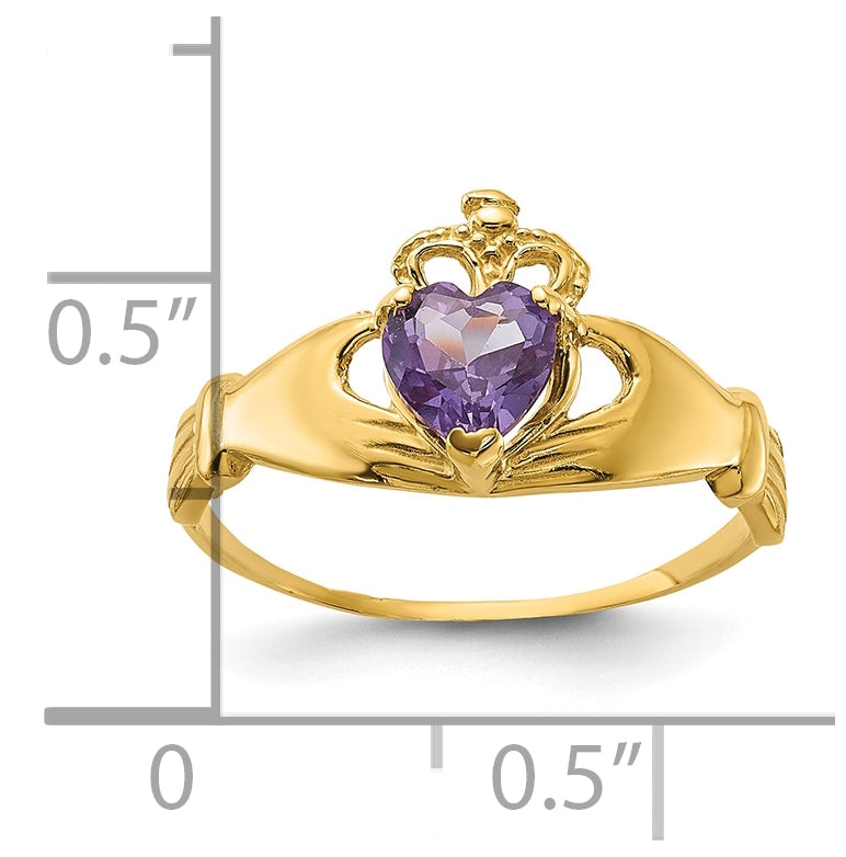 10K Yellow Gold Cubic Zirconia June Birthstone Claddagh Heart Ring