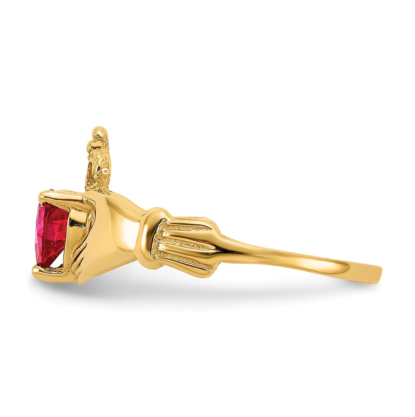 10K Yellow Gold Cubic Zirconia July Birthstone Claddagh Heart Ring