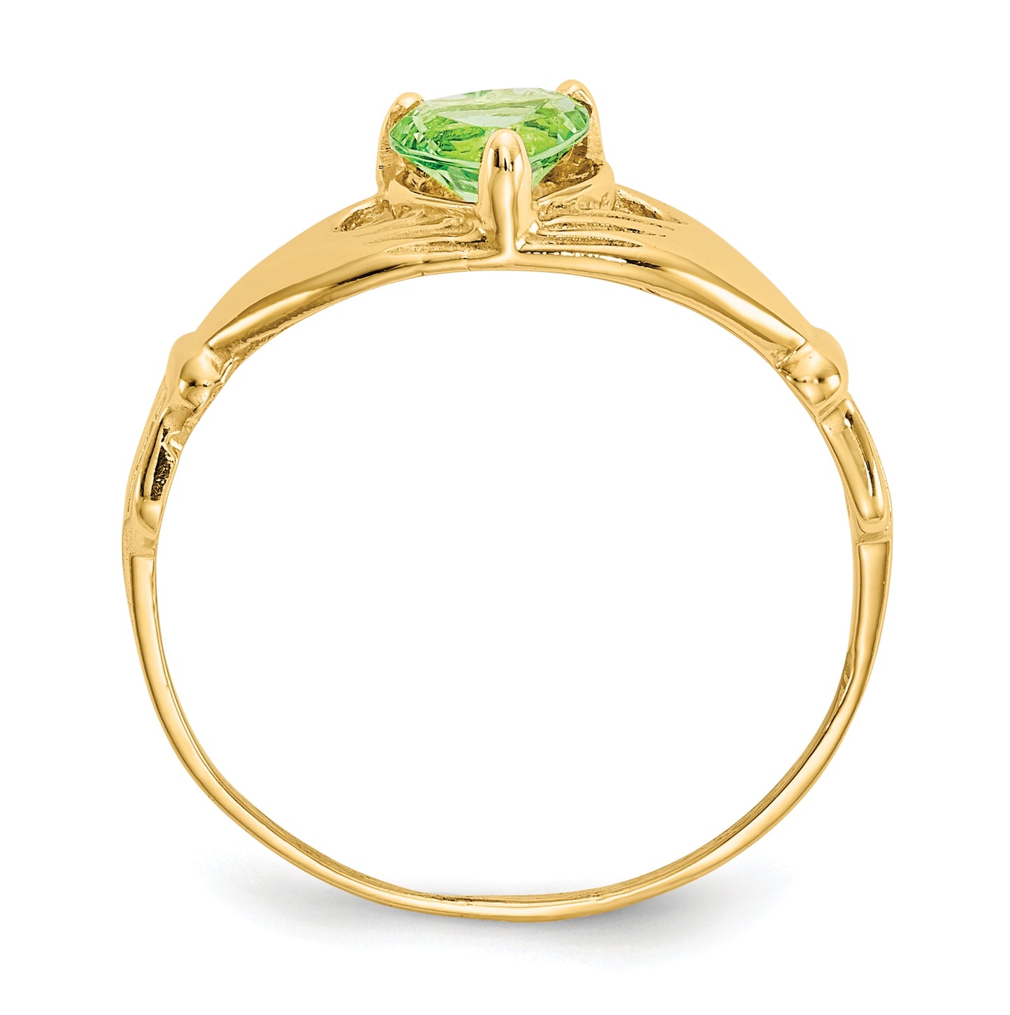 10K Yellow Gold Cubic Zirconia August Birthstone Claddagh Heart Ring